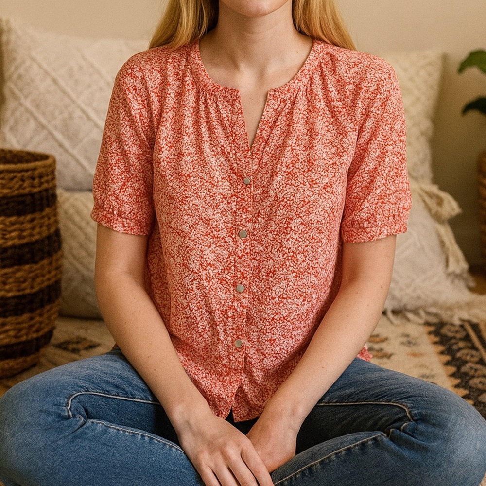 Universal Thread Red Button Down Liberty Floral Short Sleeve Top Size Med